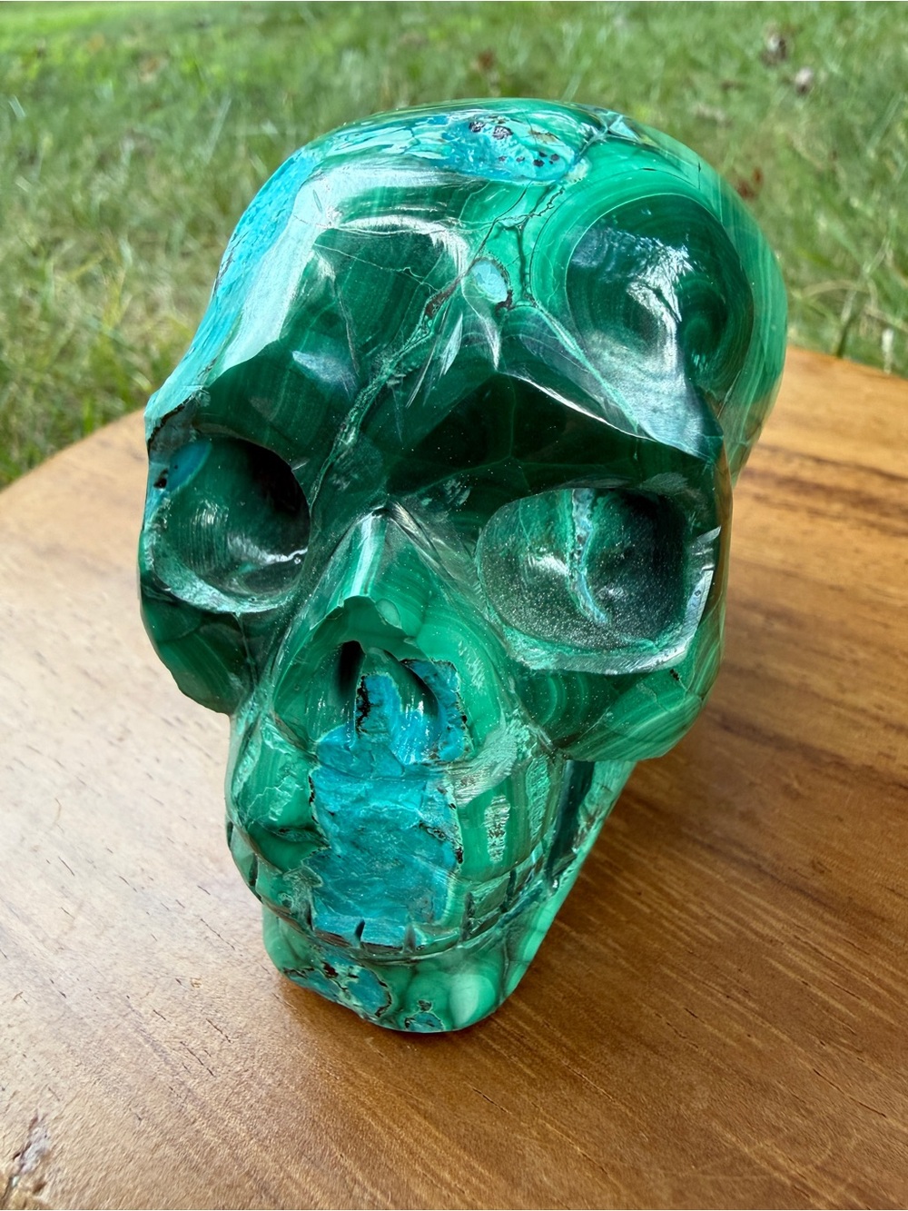 Hand-Carved Green Malachite Crystal Skull